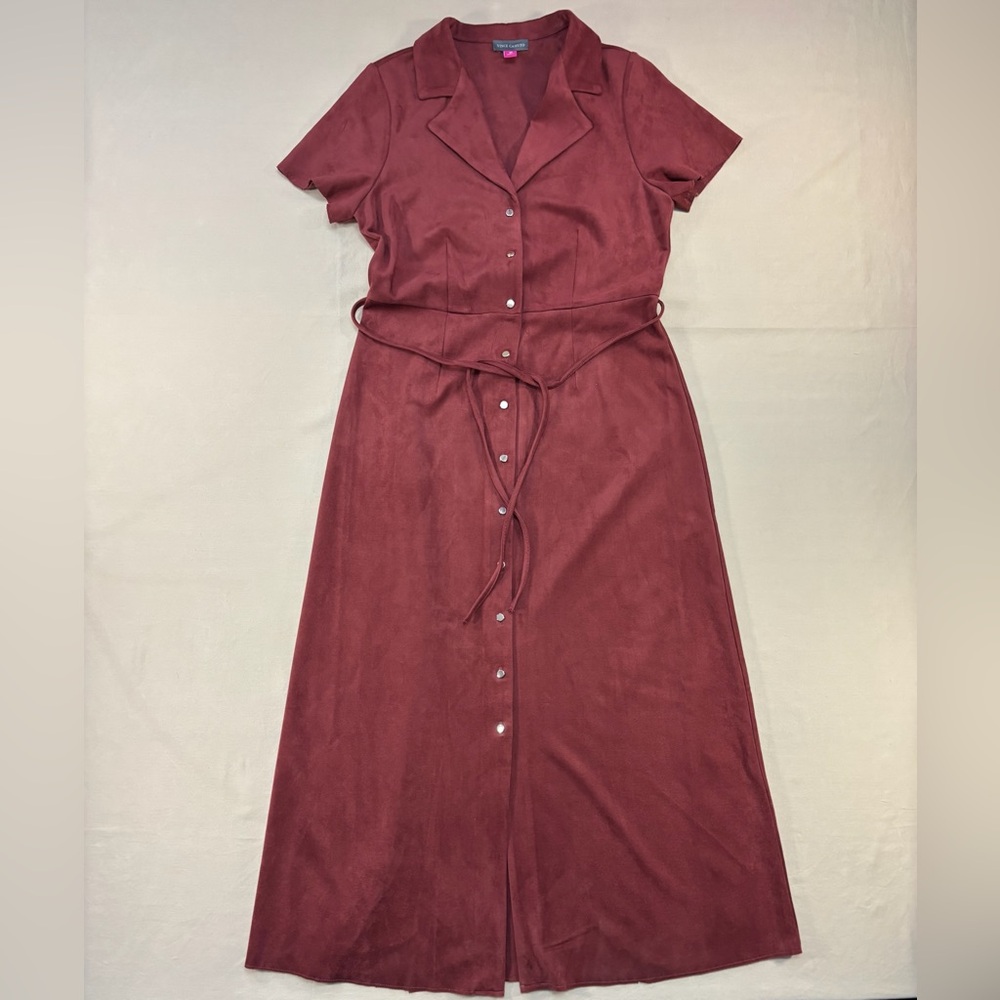 Vince Camuto Women’s Rust Faux Suede Button-Down Midi Shirt Dress Size XS